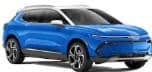 A blue compact SUV with a white roof, black-tinted windows, and silver trim, viewed from a front-side angle against a white background.