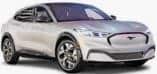 A silver Ford Mustang Mach-E electric SUV is shown from a front side angle on a plain background.